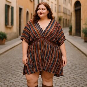 Bloomchic Artsy Boho Stripe Tunic Top 26 4XL Lagenlook Colorful Festival Top